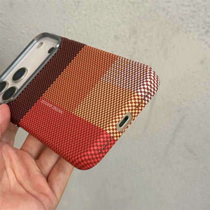 OKAYWOW carbon fiber color clash MagSafe bumper case for iPhone 15/16/17 Pro Max, shockproof hard PC protective cover.