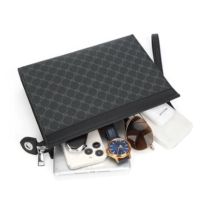 Men's envelope clutch wallet by OKEYWOW featuring a phone pocket and wristlet, stylish designer purse for business and casual use.