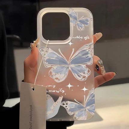Clear TPU butterfly case for iPhone models, shockproof cover featuring gold butterfly design by OKEYWOW.