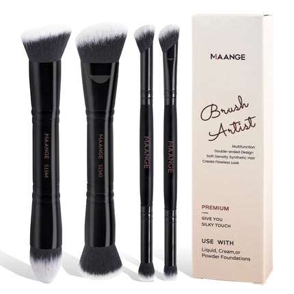 Velora 4Pcs Dual-End Makeup Brush Set with Travel Case for Face & Eyes