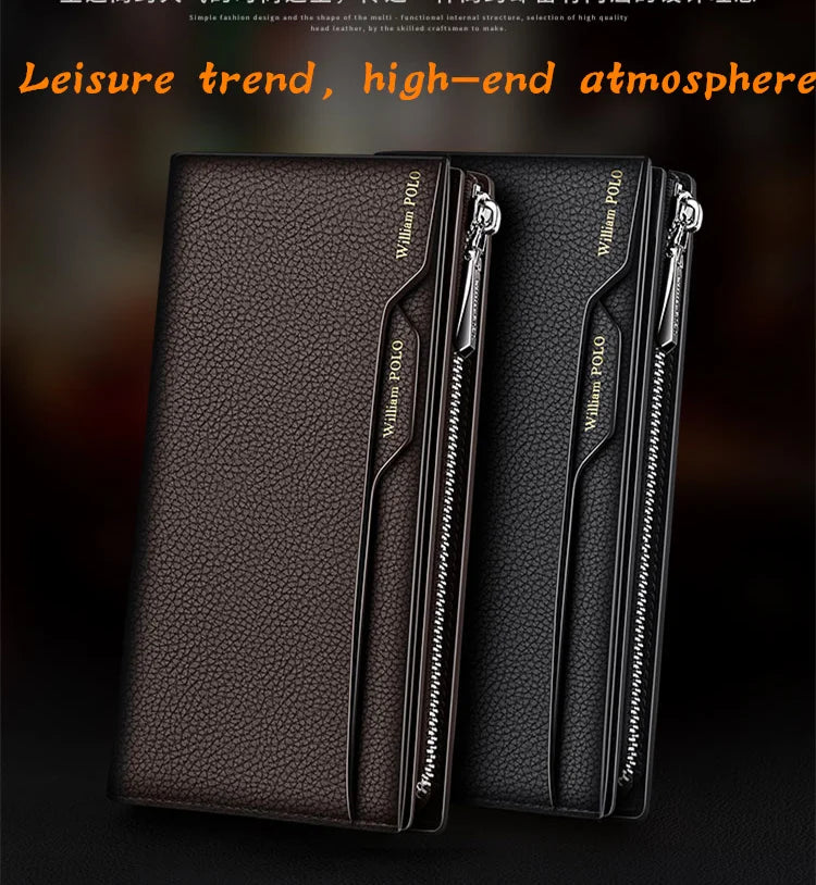 WilliamPOLO Male Genuine Leather Wallets Men Wallet Credit Business Card Holders Fashion Mobile Phone Bag Zipper Purse Handbag