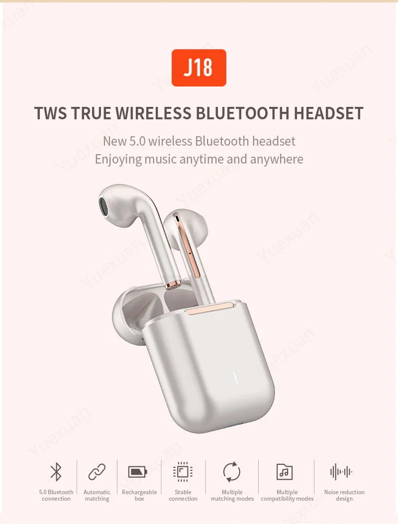 XIAOMI J18 Mijia Wireless Bluetooth Headphones: TWS In-Ear Stereo Sports Earphone with True Wireless technology and Mic for hands-free calls