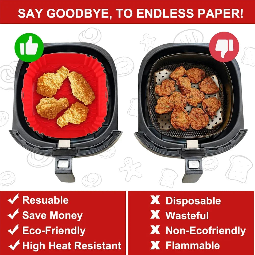 Reusable Silicone Air Fryer Pan Liner: Oven Baking Tray for Pizza, Chicken, Non-Stick Mould - Airfryer Accessories