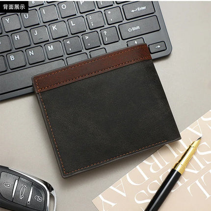 Men’s minimalist bifold wallet by OKEYWOW with zipper coin pocket, multiple card slots, large capacity, and sleek fashion design.