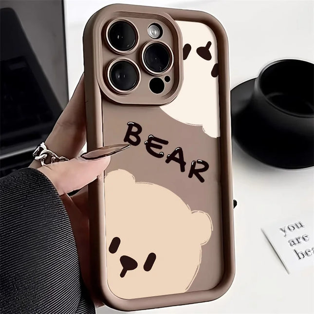 Silicone shockproof iPhone case with cartoon bear design for models 11 through 16, soft cover by OKEYWOW.