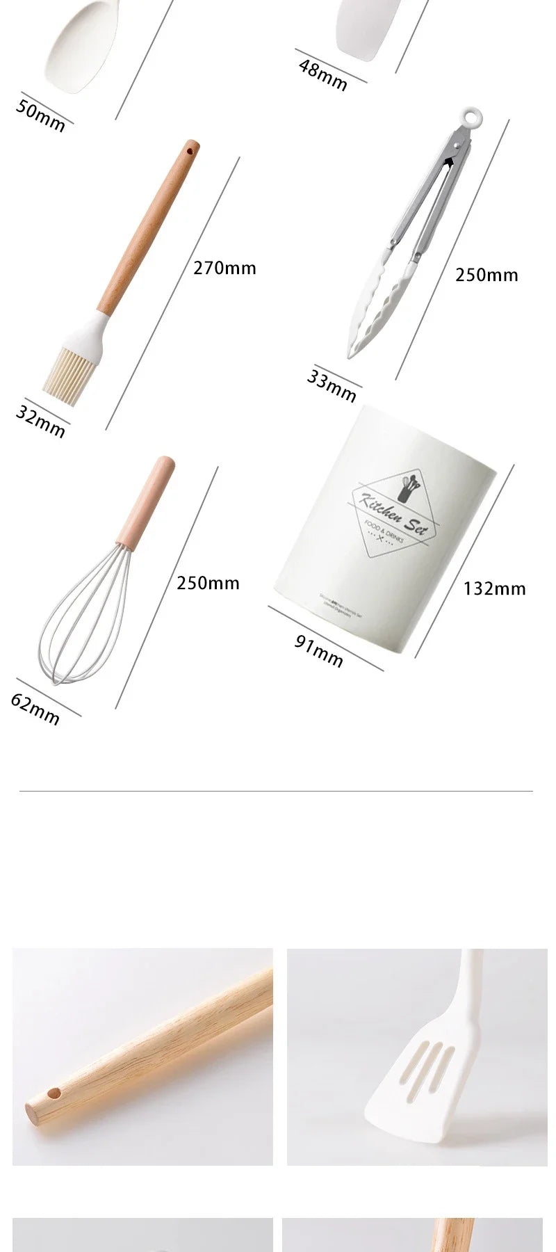 12Pcs Silicone Utensils Set Non-Stick Cookware Spatula Shovel Egg Beaters Wooden Handle Kitchenware Home Kitchen Cooking Tools