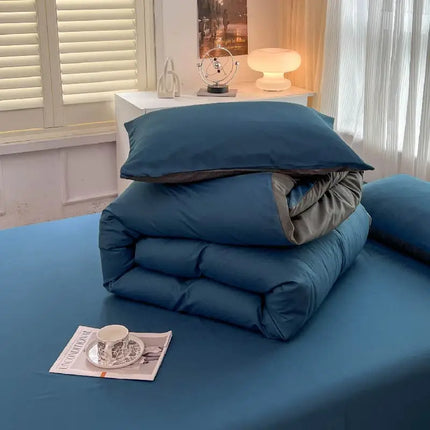Okeywow solid color brushed fabric bedding set with duvet cover, pillowcases, bed sheet, in single, queen, and king sizes.