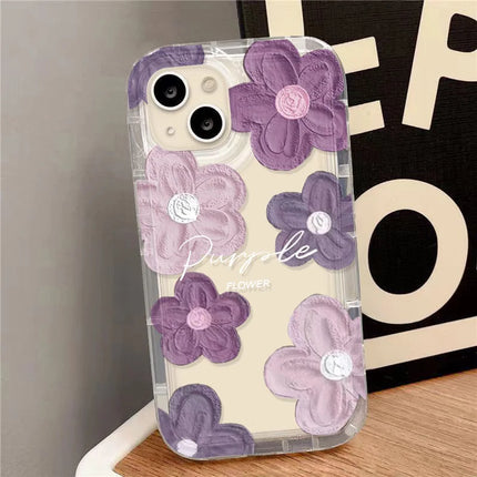 OKEYWOW iPhone oil painting flower shockproof soft back cover for models 11 to 16 Pro Max XR XS SE, featuring colorful floral design.