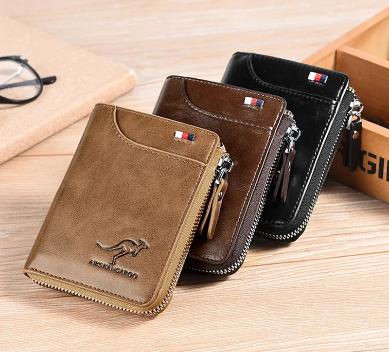 ANTI RFID Blocking Protection for Men High Quality Wallet Zipper Business Card Holder Purse Luxury Wallets Carteira Masculina
