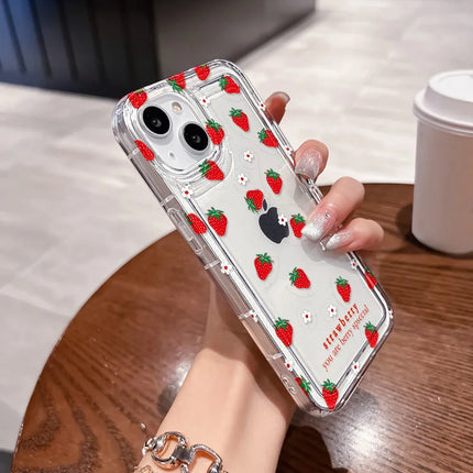 Okeywow iPhone strawberry flower shockproof case for iPhone 11, XR, XS, 12, 13, 14, 15, 16, 17 Pro Max with airbag protection