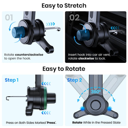 TOPK Extendable Car Phone Holder Metal Hook Air Vent Mount Stable Grip Stand