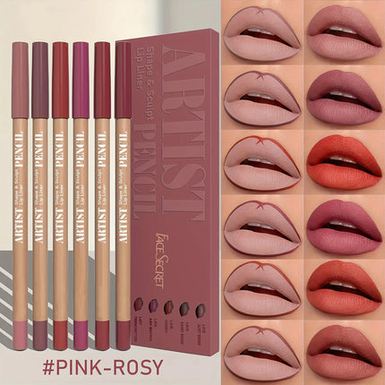 Velora Beauty 6pcs Velvet Matte Lip Liner Set Long Lasting Non Drying Lip Definition Fill Set