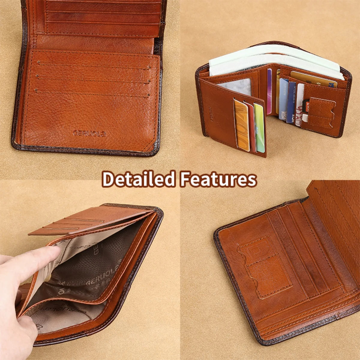 Mens bifold Wallet Genuine Leather RFID Card Holders Cowhide Zip Coin Pocket wallets for men