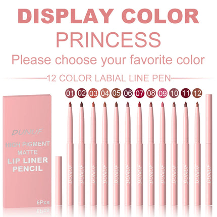 Velora Beauty 6pcs Lip Liner Set Waterproof Long Lasting Non Fade Smooth Color Makeup