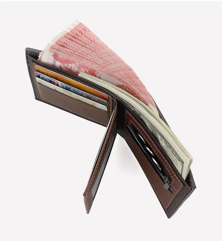 2025 New Men's Bifold Short Wallet Fashionable Minimalist Casual Multi Slot Purse Large Capacity Zipper Man Wallet with Coin Bag