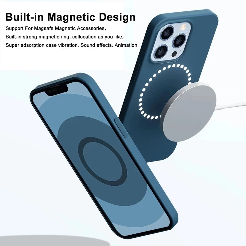 Luxury MagSafe Magnetic Leather Animation Case: Compatible with iPhone 14, 13, 15 Pro Max, Plus, Mini - Wireless Charging Accessories