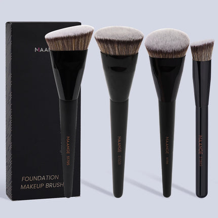 Velora Beauty 4pcs Makeup Brush Set Flat Top Foundation Angled Contour Dense Bristles