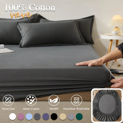 OkeyWOW 100% cotton fitted sheet in solid color with elastic edges, fitting single, double, king, and queen beds, non-slip mattress cover