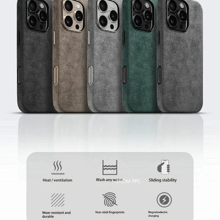 MilanoLux Fur Flip MagSafe Case for iPhone 17/16/15 Pro Max Suede Leather Luxury Cover