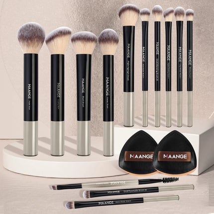 Velora Beauty 13pcs Makeup Brush Set Soft Fluffy Powder Eyeshadow Kabuki Blending with 2 Air Cushion Puffs