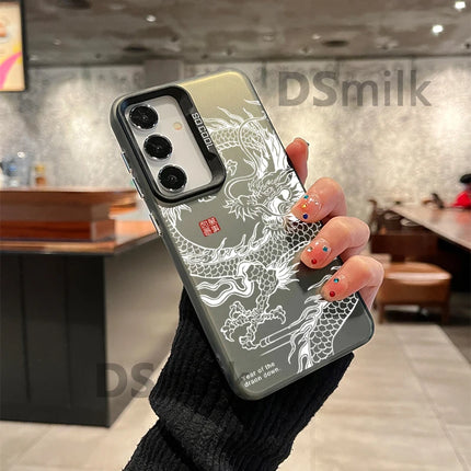 Samsung Galaxy phone case by OKEYWOW, laser-engraved Dragon design on durable TPU shockproof cover for S20 to S25 series.