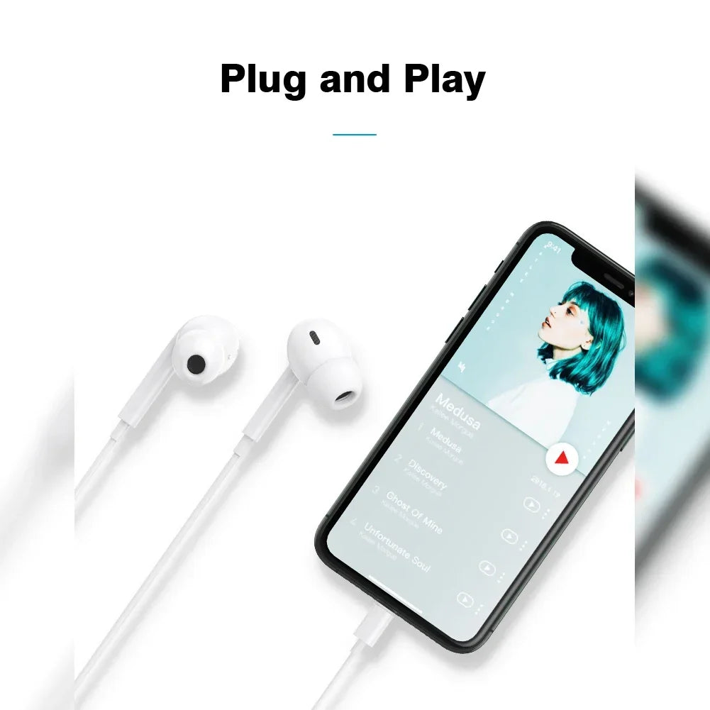 Original Earphones for Apple iPhone 14 Pro Max, 13, 12, 11, X, XS, XR, 8, 7, 6 Plus: Enjoy high-quality sound with these Bluetooth Wired Earbuds. Perfect phone accessories compatible with various iPhone models.