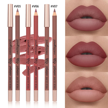 Velora Beauty 3pcs Brown Matte Lip Liner Set Waterproof Long Lasting High Pigment Creamy
