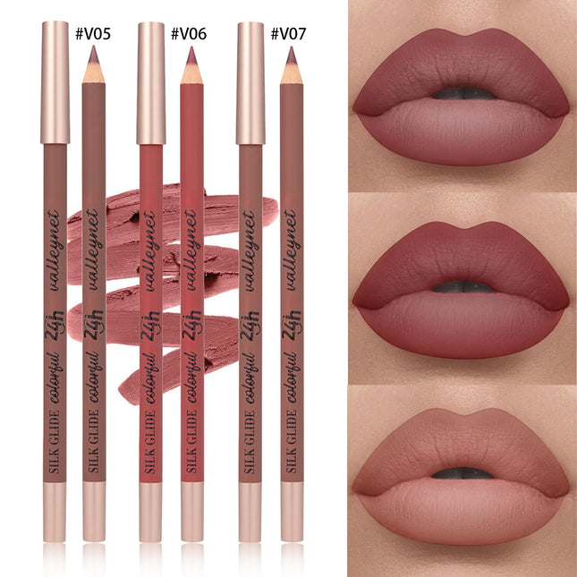 Velora Beauty 3pcs Brown Matte Lip Liner Set Waterproof Long Lasting High Pigment Creamy