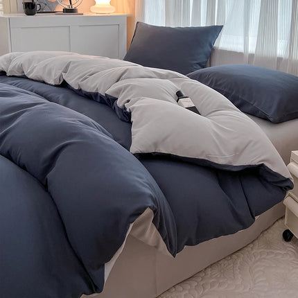 OKEYWOW solid color brushed fabric bedding set with duvet cover, pillowcases, bed sheet, available in single, queen, and king sizes