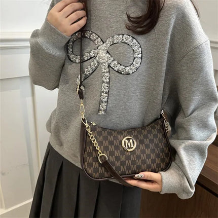 Vintage M Letter Crossbody Bag PU Leather Shoulder Messenger Tote Handbag Purse