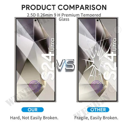 Samsung Galaxy S22 Ultra Plus FE tempered glass screen protectors, clear and durable, by OKEYWOW, displayed on the device.