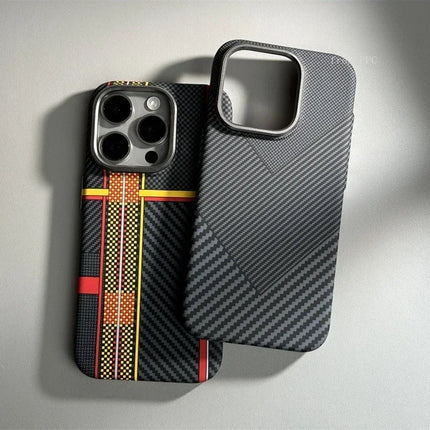 OKEYWOW carbon fiber geometric MagSafe case for iPhone 16/15/14 Pro Max with magnetic charging and camera protection design
