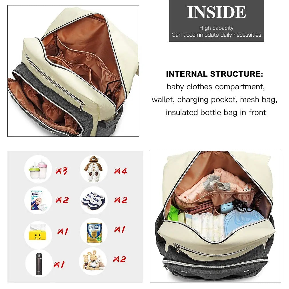 Nappy Changing Backpack Waterproof Multi Compartment Large Capacity Mummy Diaper Backpack with USB Charging Port