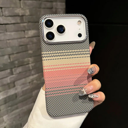 OkeyWOW iPhone 17/16 Pro Max Kevlar carbon fiber plaid MagSafe slim protective case shown on the phone.
