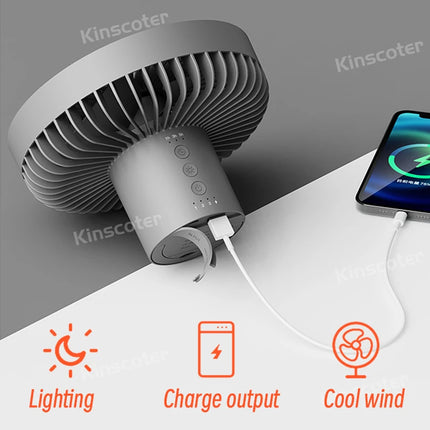 All-in-One Camping Air Fan with Power Bank & LED Light – Portable Rechargeable Circulator (10000mAh/4000mAh)