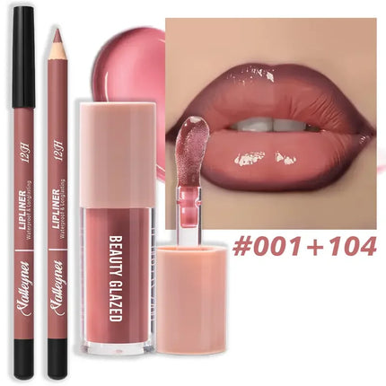 Velora Beauty 2pcs Matte Lip Set Waterproof Long Lasting Lip Liner & Lip Glaze Duo