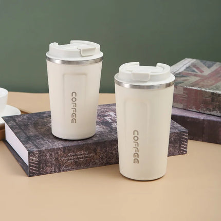 OkeyWOW stainless steel travel coffee mug with 350ml and 500ml capacity, insulated vacuum flask, leak-proof thermos bottle