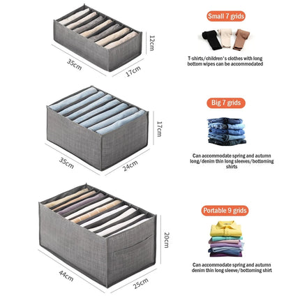 OKEYWOW clothes organizer storage box with compartments for jeans, underwear, bras, and socks, ideal for wardrobe organization.