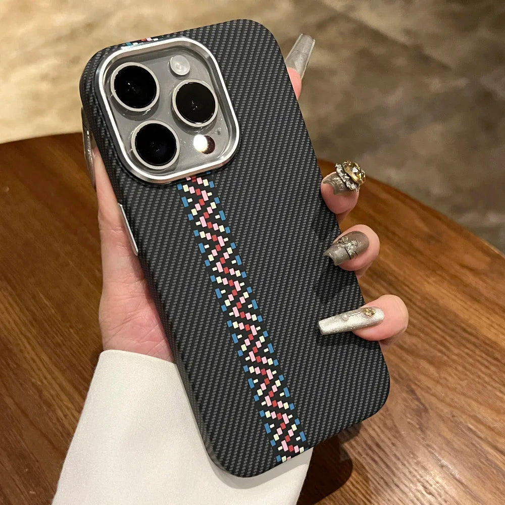 Luxury Carbon Fiber Pattern for Magsafe Magnetic Case for iPhone 15 14 Plus 13 12 11 Pro Max Wireless Charge Hard PC Matte Cover