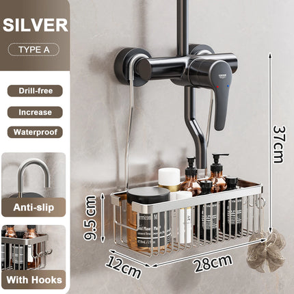 No Drill Shower Rack Bathroom Storage Basket Wall Mount Organizer for Bath Products