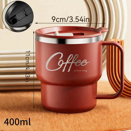 ThermoSip Stainless Steel Insulated Coffee Mug with Lid & Handle
