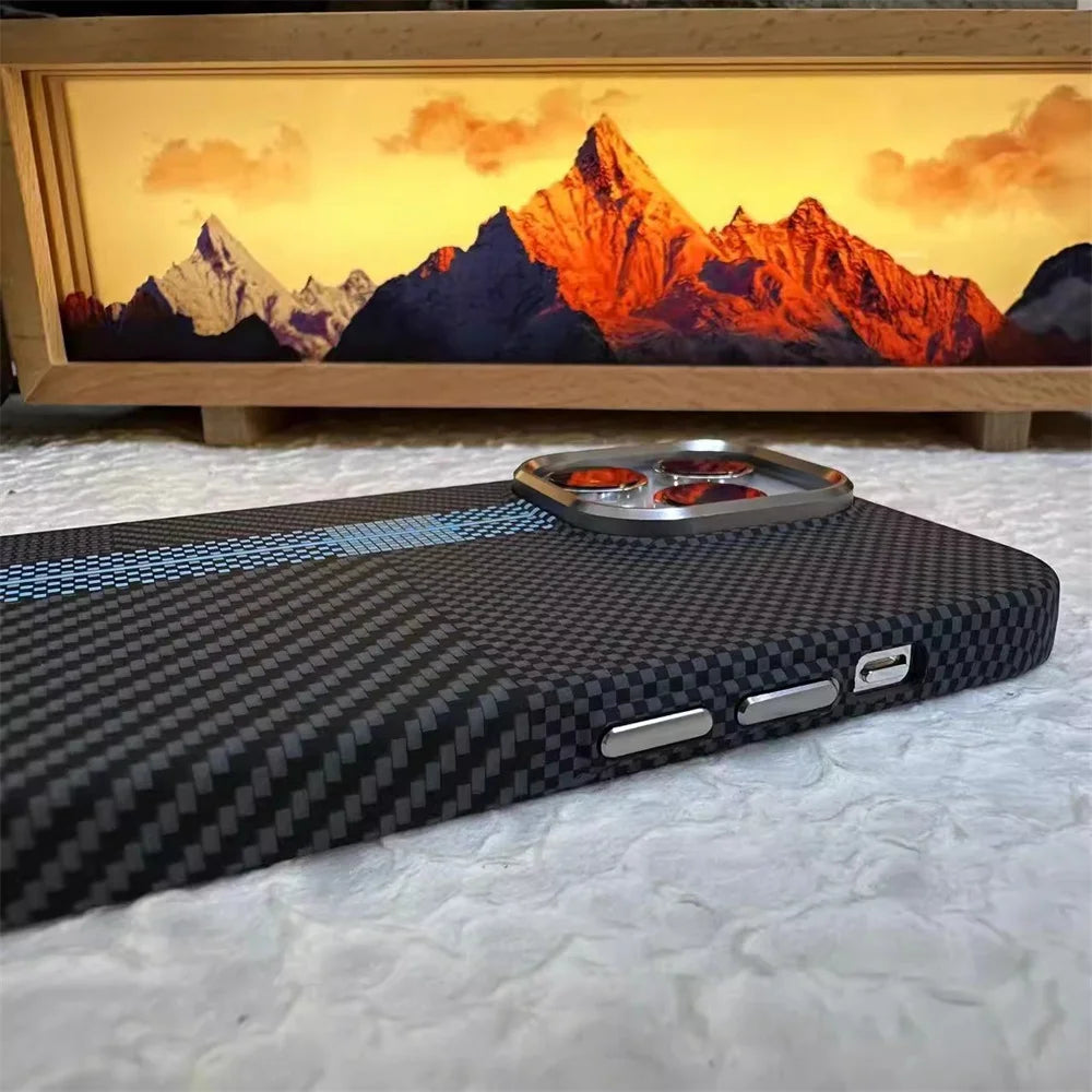 Fashion Carbon Color Magnetic Phone Case for iPhone 17 16 15 Pro Max For Magsafe Back Cover Camera Lens Protection PC Hard Shell