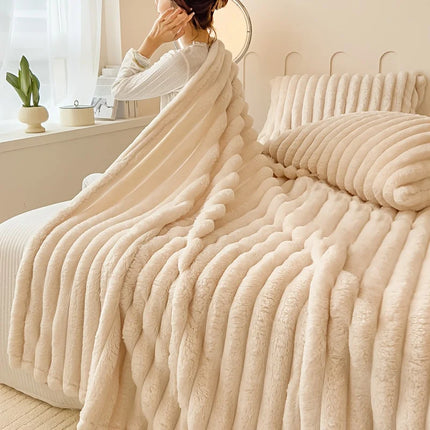 Cozy Stripe Flannel Throw Blanket Waterproof Sofa Bed Cover