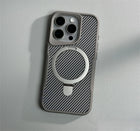 Soft Rubber MagSafe Case for iPhone 16/15/14/13/12 Pro Max Carbon Fiber Metal Bracket Cover