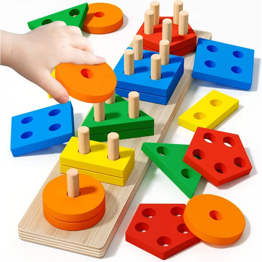 Montessori Wooden Sorting Stacking Puzzle Toy: Promoting Fine Motor Skills for Toddlers and Kids, Ideal for 1-Year-Olds