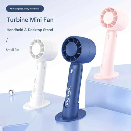 Turbo Handheld USB Mini Fan with Desktop Stand & Long Battery