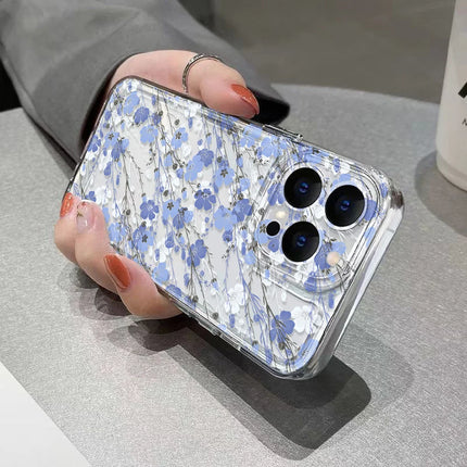 Clear flower-patterned shockproof iPhone case for iPhone 11 to 17 Pro Max by OKEYWOW, showing the protective soft cover and floral design.