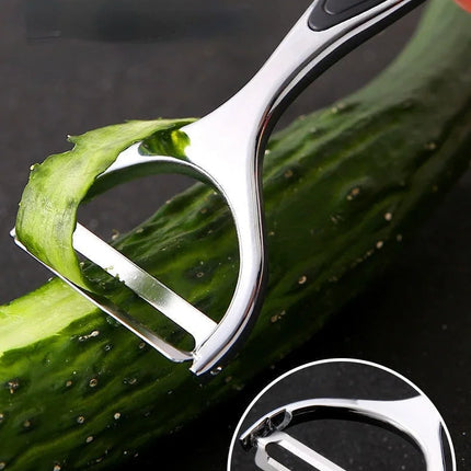OKEYWOW stainless steel vegetable peeler with multifunctional potato, carrot, and fruit grater for kitchen slicing and peeling.