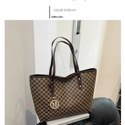 Large capacity OKEYWOW shoulder bag with letter print, luxury tote, retro clutch style, ideal for commuting and daily use