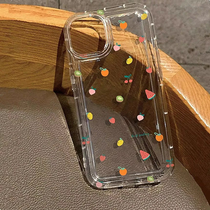 Clear OKEYWOW Fruit iPhone case in soft TPU, shockproof cover for iPhone 11 Pro Max, XR, XS, SE, featuring colorful fruit design.